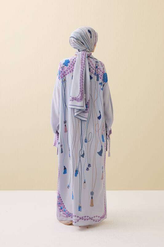 Tassel Noor Gray Silk Dress - 6