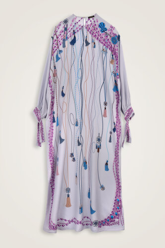 Tassel Noor Gray Silk Dress - 2