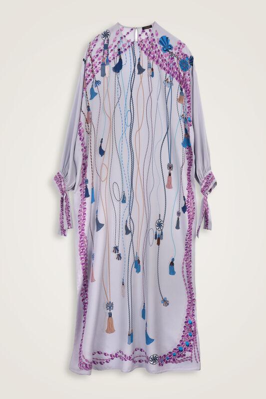 Tassel Noor Gray Silk Dress - 2