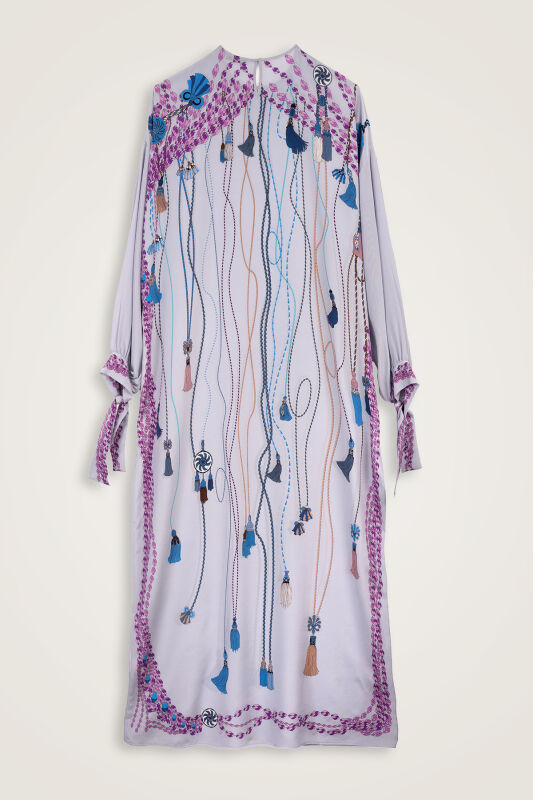 Tassel Noor Gray Silk Dress - 4