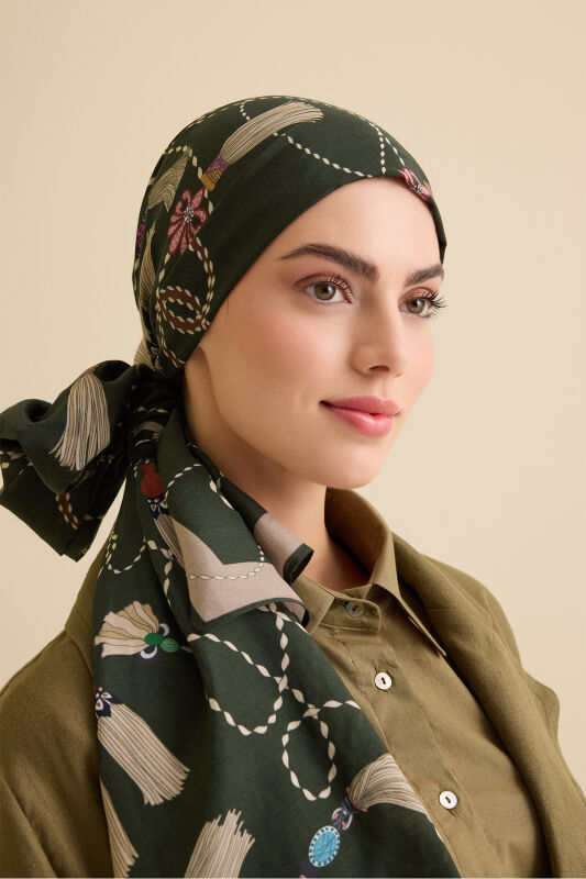 Tassel Noor Green Floss Cotton Shawl - 3