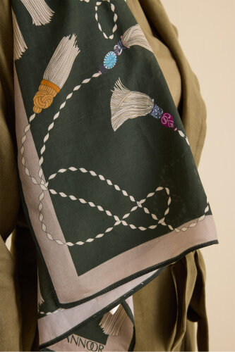 Tassel Noor Green Floss Cotton Shawl - 5