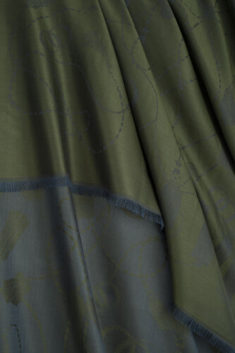 Tassel Noor Khaki Jacquard Silk Shawl - 2