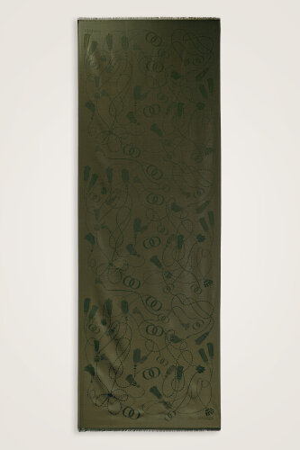 Tassel Noor Khaki Jacquard Silk Shawl 