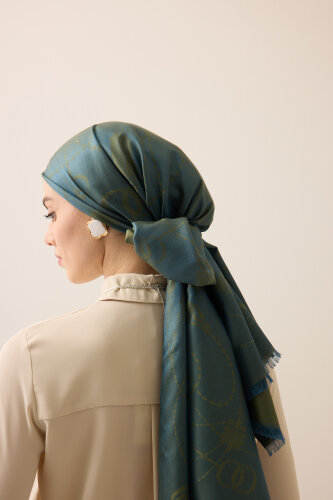 Tassel Noor Khaki Jacquard Silk Shawl 