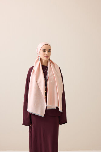 Tassel Noor Light Powder Jacquard Silk Scarf - 1