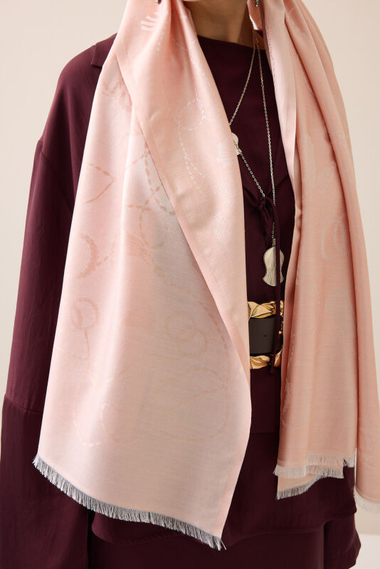 Tassel Noor Light Powder Jacquard Silk Scarf - 2