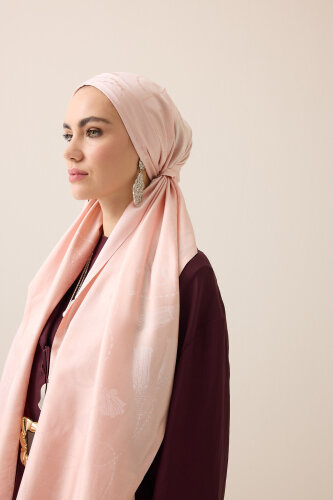 Tassel Noor Light Powder Jacquard Silk Scarf - 3