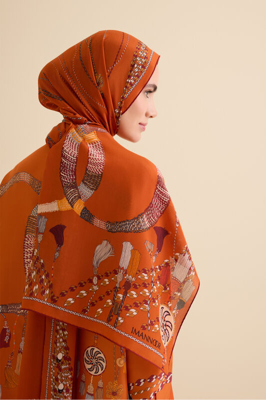 Tassel Noor Orange Crepe Silk Pajama Shawl - 1