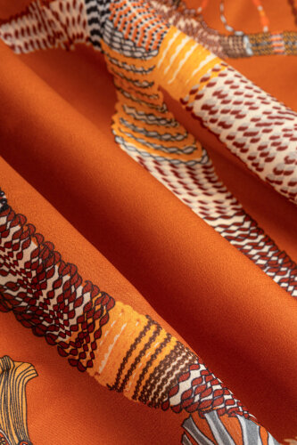 Tassel Noor Orange Crepe Silk Pajama Shawl - 4