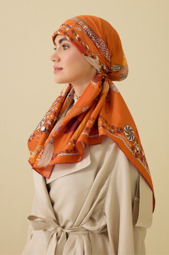 Tassel Noor Orange Crepe Silk Scarf - 3