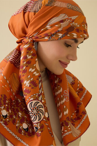 Tassel Noor Orange Crepe Silk Scarf 