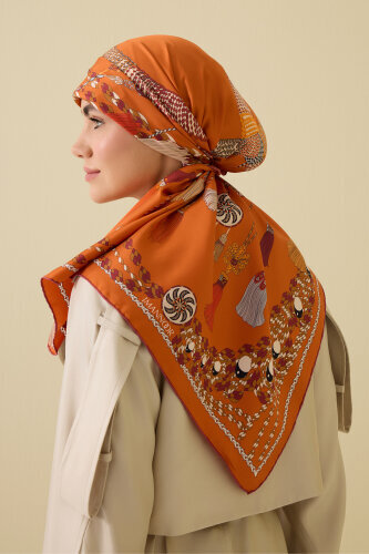 Tassel Noor Orange Crepe Silk Scarf - 6