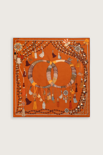 Tassel Noor Orange Crepe Silk Scarf - 2