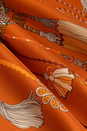 Tassel Noor Orange Crepe Silk Scarf - 4