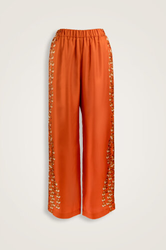 Tassel Noor Orange Plain Silk Trousers - 1