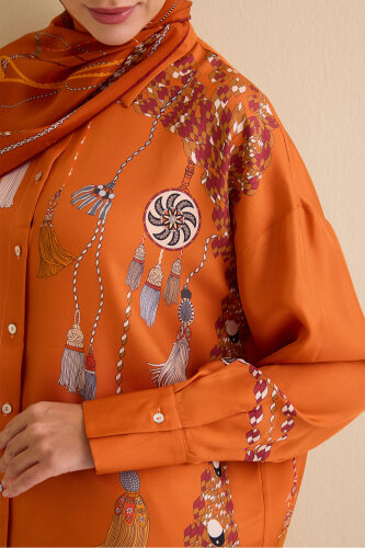 Tassel Noor Orange Silk Shirt Pajamas - 5