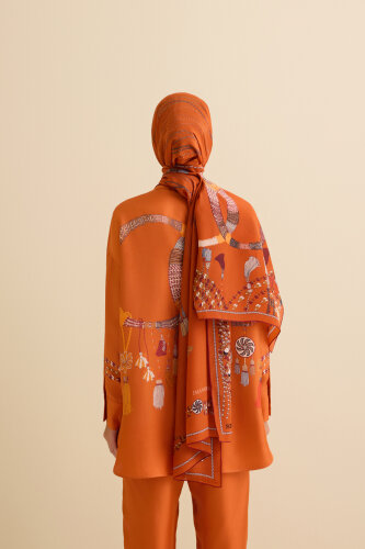 Tassel Noor Orange Silk Shirt Pajamas - 6