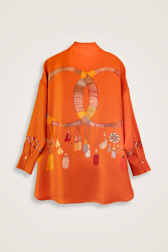 Tassel Noor Orange Silk Shirt Pajamas - 4
