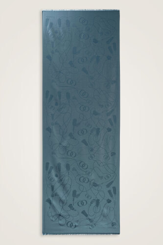 Tassel Noor Petrol Jacquard Silk Shawl - 2