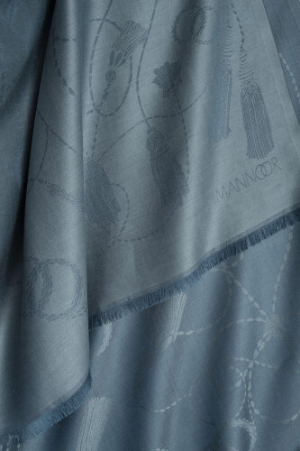 Tassel Noor Petrol Jacquard Silk Shawl - 3