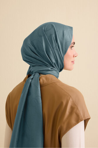 Tassel Noor Petrol Jacquard Silk Shawl - 1