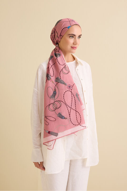 Tassel Noor Pink Floss Cotton Shawl - 1