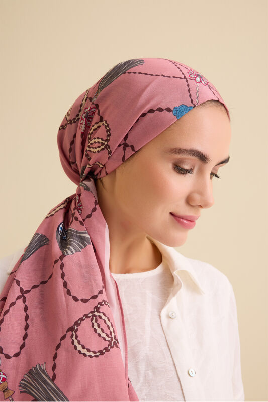 Tassel Noor Pink Floss Cotton Shawl - 3