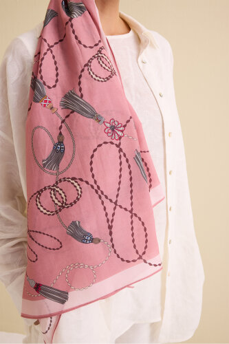 Tassel Noor Pink Floss Cotton Shawl - 5