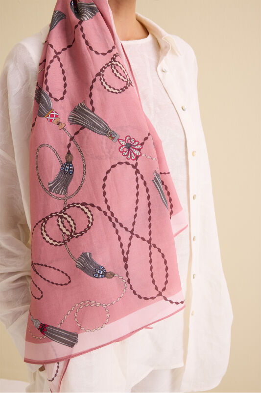 Tassel Noor Pink Floss Cotton Shawl - 5