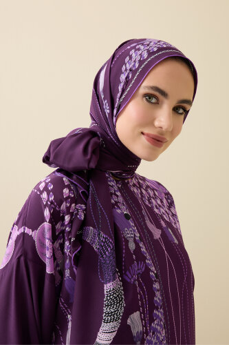 Tassel Noor Plum Crepe Silk Abaya Shawl - 3