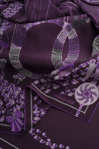 Tassel Noor Plum Crepe Silk Abaya Shawl - 4