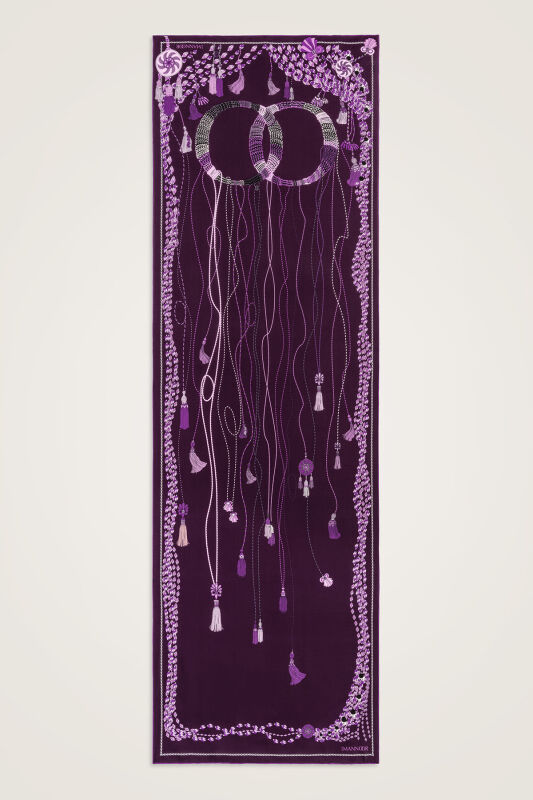 Tassel Noor Plum Crepe Silk Abaya Shawl - 2