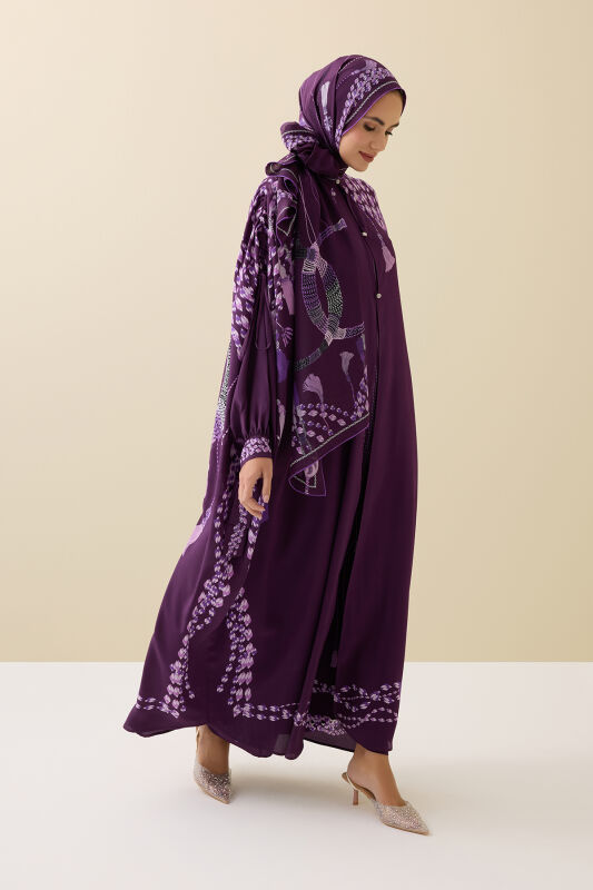 Tassel Noor Plum Silk Abaya - 1