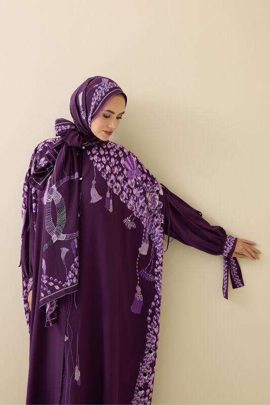 Tassel Noor Plum Silk Abaya - 3