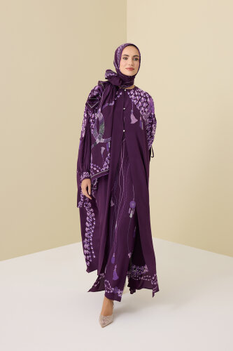 Tassel Noor Plum Silk Abaya - 7