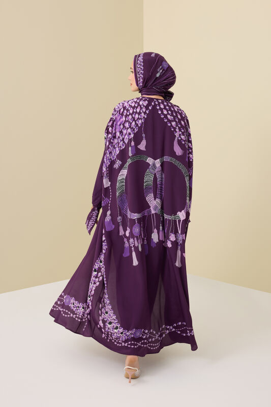 Tassel Noor Plum Silk Abaya - 5