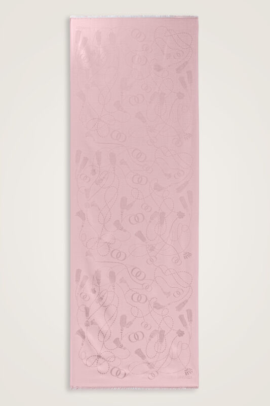 Tassel Noor Powder Pink Jacquard Silk Scarf - 1