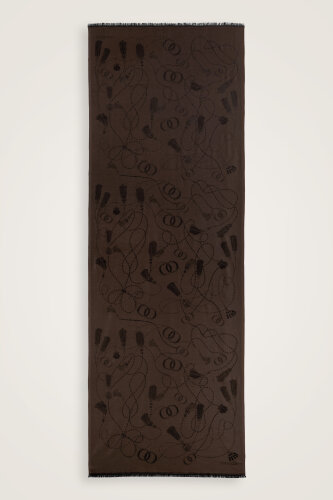 Tassel Noor Taupe Jacquard Silk Shawl - 2