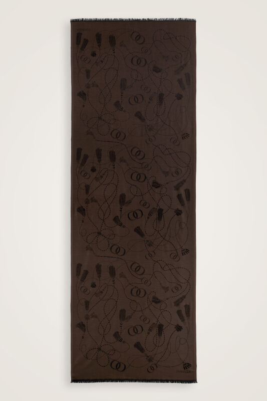 Tassel Noor Taupe Jacquard Silk Shawl - 2