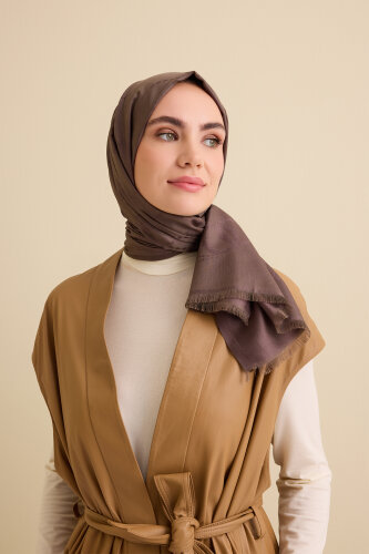 Tassel Noor Taupe Jacquard Silk Shawl 