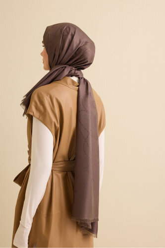 Tassel Noor Taupe Jacquard Silk Shawl - 5