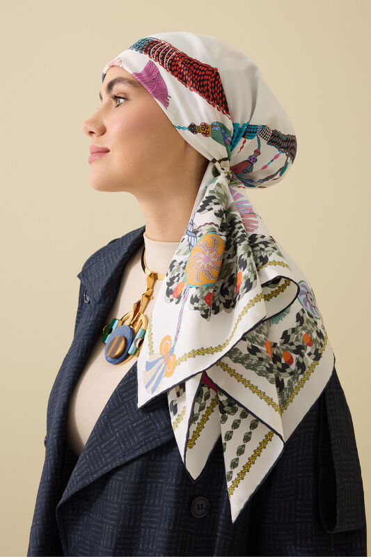 Tassel Noor White Crepe Silk Scarf - 1