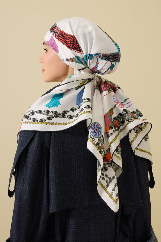 Tassel Noor White Crepe Silk Scarf - 3