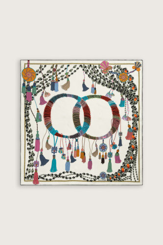 Tassel Noor White Crepe Silk Scarf - 2