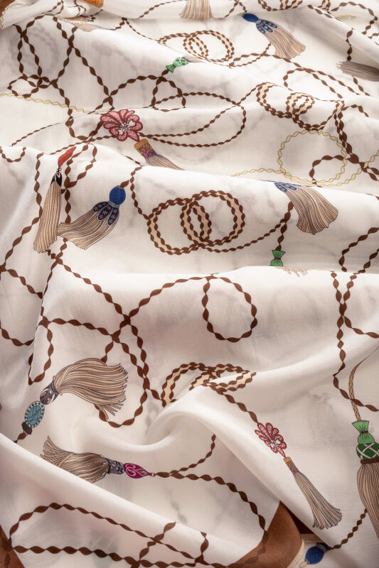 Tassel Noor White Floss Cotton Shawl - 4