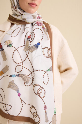 Tassel Noor White Floss Cotton Shawl - 5