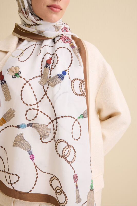 Tassel Noor White Floss Cotton Shawl - 5