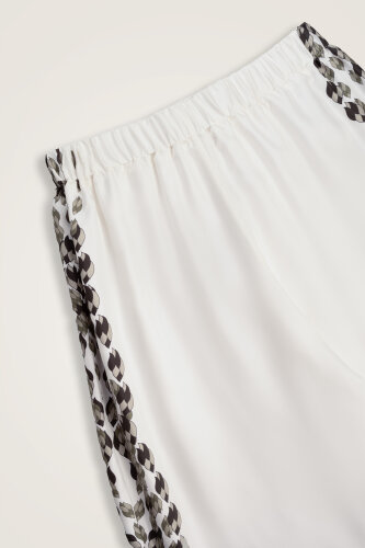 Tassel Noor White Plain Silk Trousers - Imannoor (2)