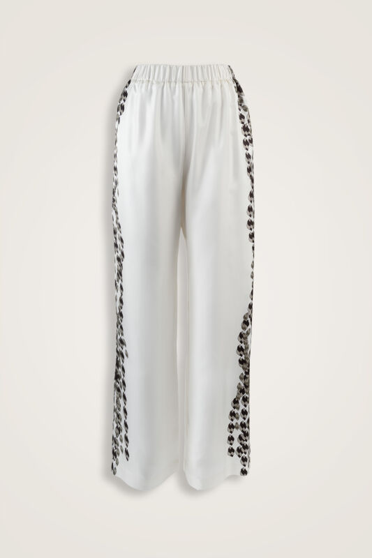Tassel Noor White Plain Silk Trousers - 1